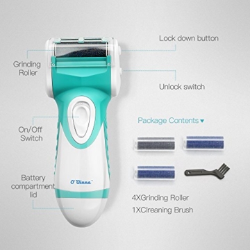 O'vinna Wasserdicht Hornhautentferner elektrischer für die grobe Haut, tote Haut und Schwielen. AA Batterien NICHT enthalten (blaugrün) - 